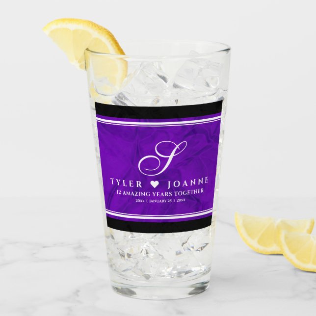 Elegant 12th Silk Wedding Anniversary Celebration Glass (Front Ice)