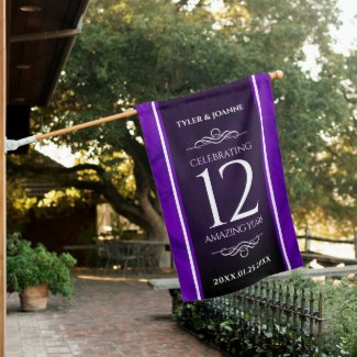 Elegant 12th Silk Wedding Anniversary Celebration House Flag