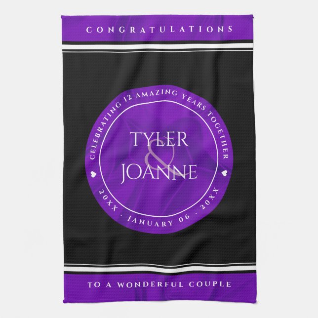 Elegant 12th Silk Wedding Anniversary Celebration Kitchen Towel (Vertical)