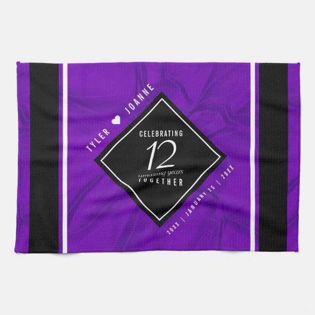 Elegant 12th Silk Wedding Anniversary Celebration Kitchen Towel (Horizontal)