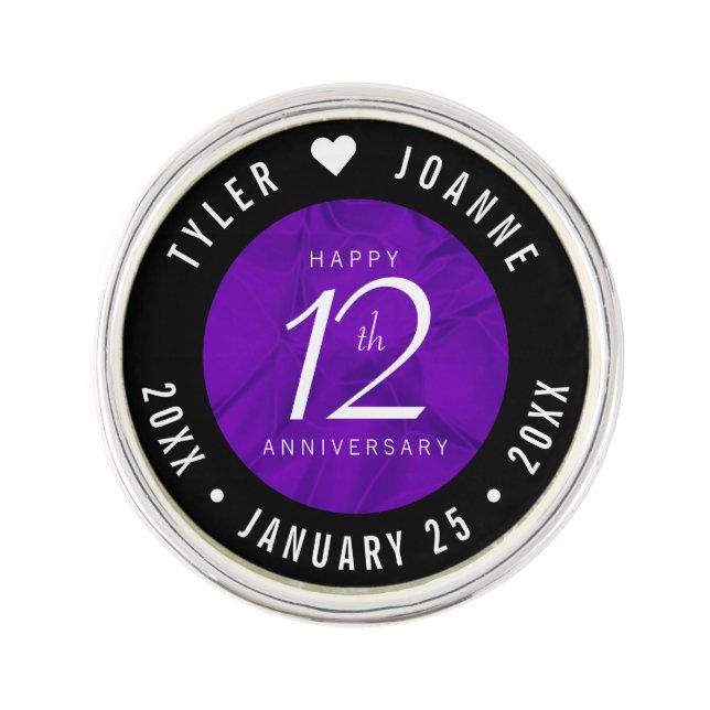 Elegant 12th Silk Wedding Anniversary Celebration Lapel Pin (Front)