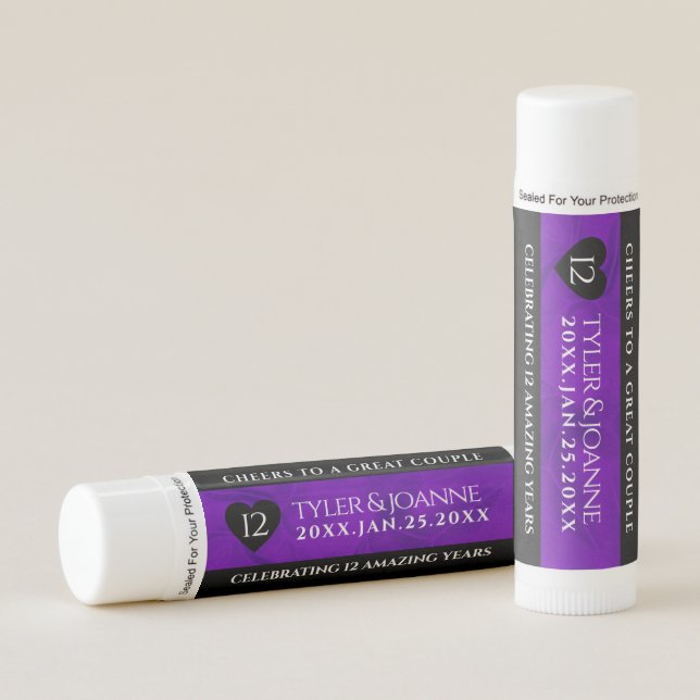 Elegant 12th Silk Wedding Anniversary Celebration Lip Balm (Front)
