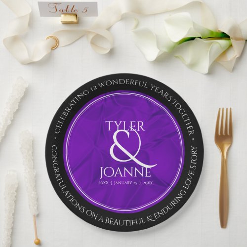 Elegant 12th Silk Wedding Anniversary Celebration Paper Plates