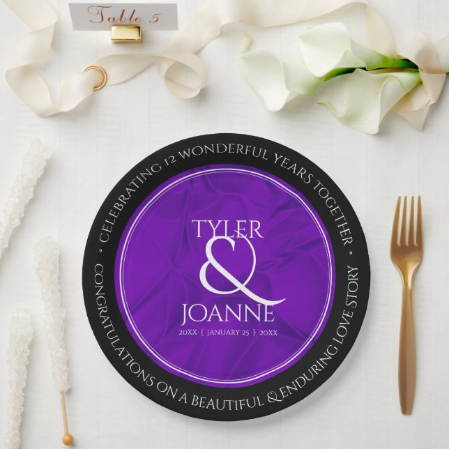 Elegant 12th Silk Wedding Anniversary Celebration Paper Plates (Wedding)