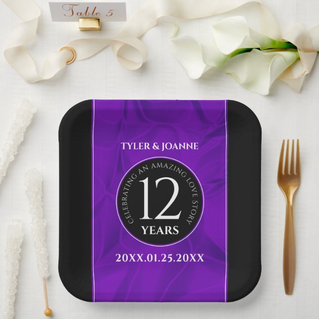 Elegant 12th Silk Wedding Anniversary Celebration Paper Plates (Wedding)