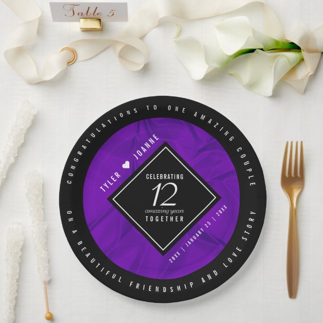 Elegant 12th Silk Wedding Anniversary Celebration Paper Plates (Wedding)