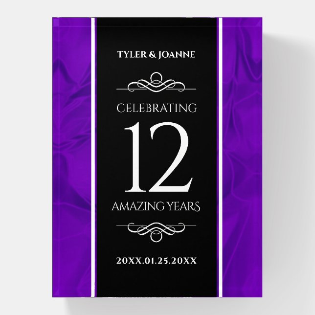 Elegant 12th Silk Wedding Anniversary Celebration Paperweight (Vertical)