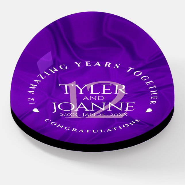 Elegant 12th Silk Wedding Anniversary Celebration Paperweight (Angled)