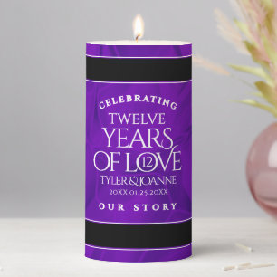 Elegant 12th Silk Wedding Anniversary Celebration Pillar Candle