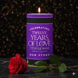 Elegant 12th Silk Wedding Anniversary Celebration Pillar Candle