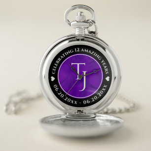 Elegant 12th Silk Wedding Anniversary Celebration Pocket Watch