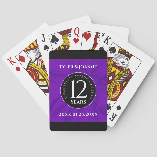 Elegant 12th Silk Wedding Anniversary Celebration Poker Cards (Back)