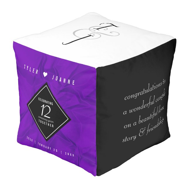 Elegant 12th Silk Wedding Anniversary Celebration Pouf (Angled Front)