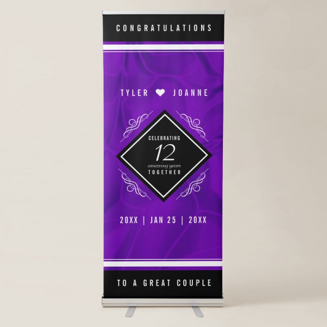 Elegant 12th Silk Wedding Anniversary Celebration Retractable Banner (Front)