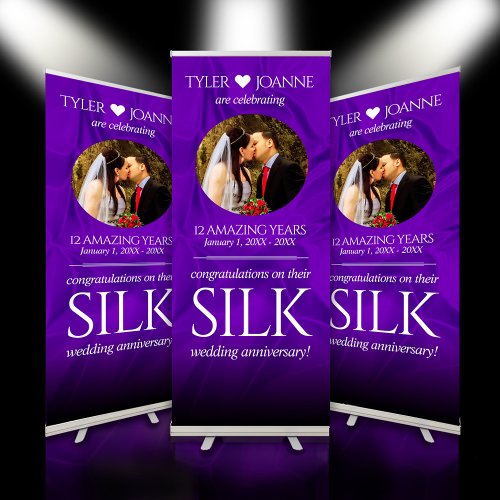 Elegant 12th Silk Wedding Anniversary Celebration Retractable Banner
