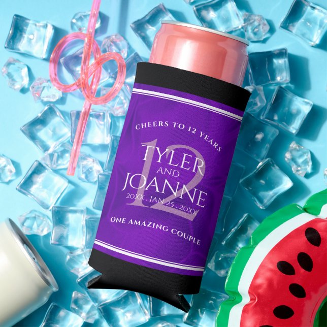 Elegant 12th Silk Wedding Anniversary Celebration Seltzer Can Cooler (In Situ Summer)