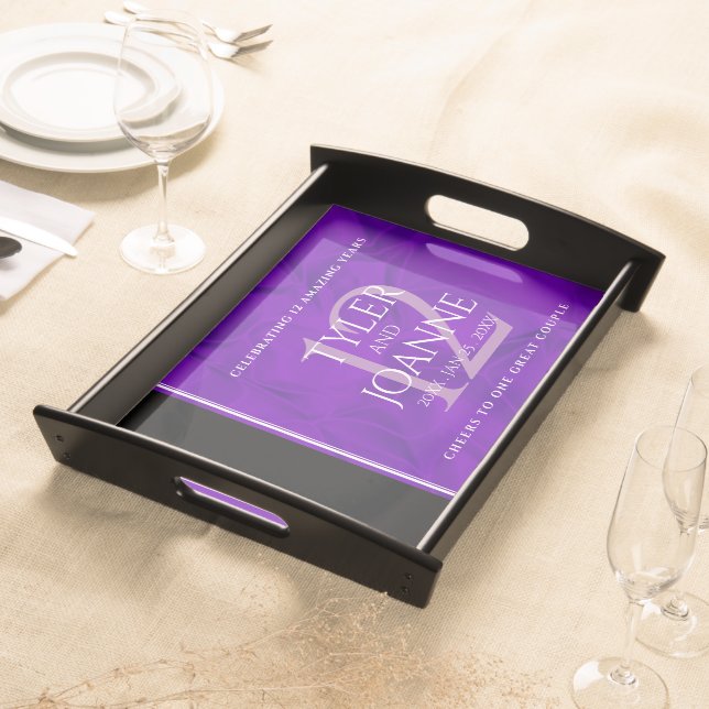 Elegant 12th Silk Wedding Anniversary Celebration Serving Tray (Front)