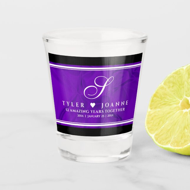 Elegant 12th Silk Wedding Anniversary Celebration Shot Glass (Front)