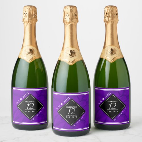 Elegant 12th Silk Wedding Anniversary Celebration Sparkling Wine Label