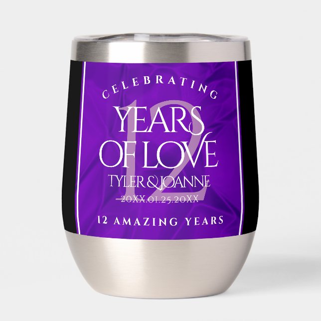 Elegant 12th Silk Wedding Anniversary Celebration Thermal Wine Tumbler (Back)