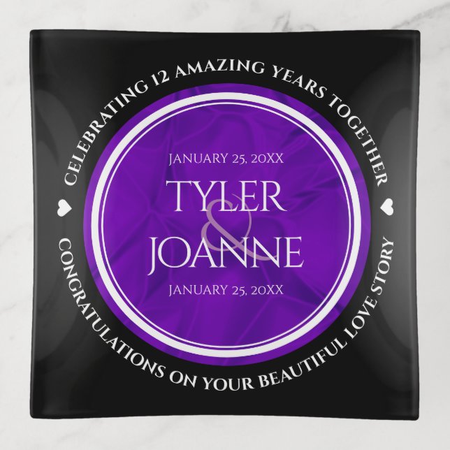 Elegant 12th Silk Wedding Anniversary Celebration Trinket Tray (Front)