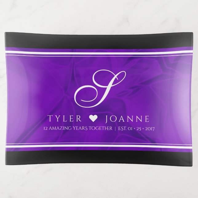 Elegant 12th Silk Wedding Anniversary Celebration Trinket Tray (Front)