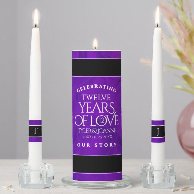 Elegant 12th Silk Wedding Anniversary Celebration Unity Candle Set (In Situ)