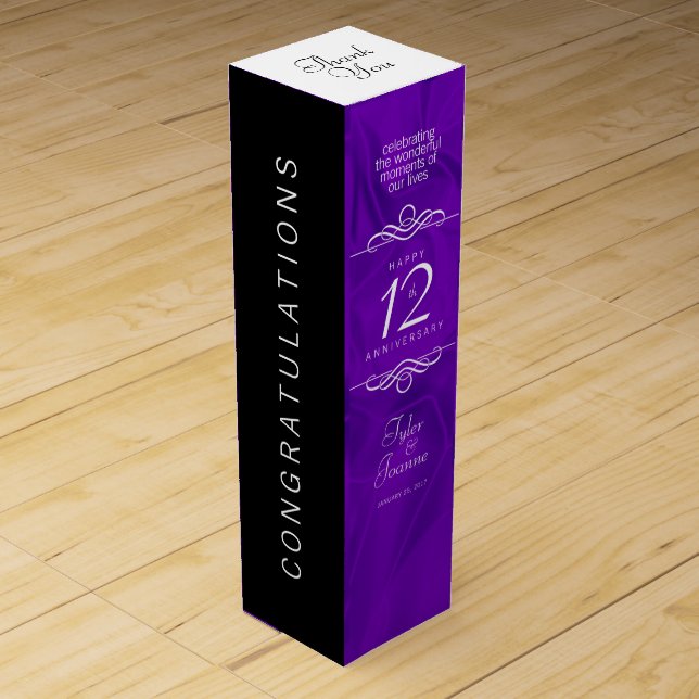 Elegant 12th Silk Wedding Anniversary Celebration Wine Box (Front)