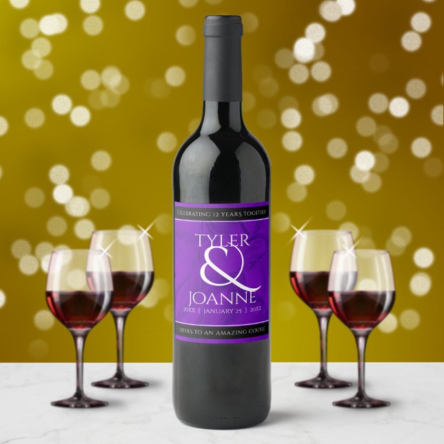 Elegant 12th Silk Wedding Anniversary Celebration Wine Label (Creator Uploaded)
