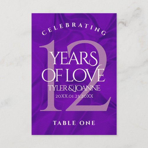Elegant 12th Silk Wedding Anniversary Table Card