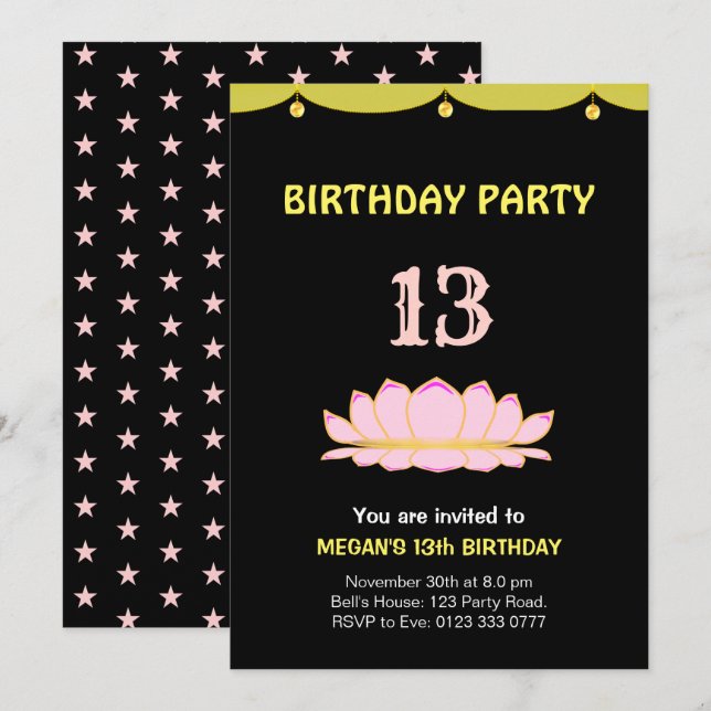 Elegant 13th Birthday Party Invitation (Front/Back)
