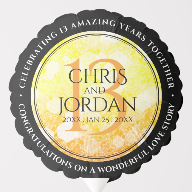 Elegant 13th Citrine Wedding Anniversary Balloon (Front)