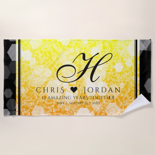 Elegant 13th Citrine Wedding Anniversary Beach Towel