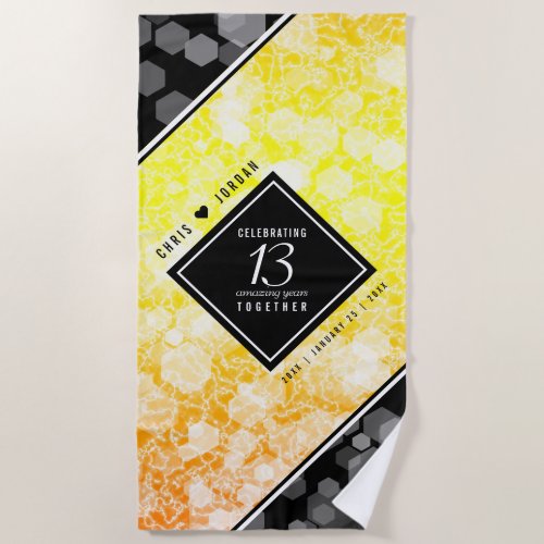 Elegant 13th Citrine Wedding Anniversary Beach Towel