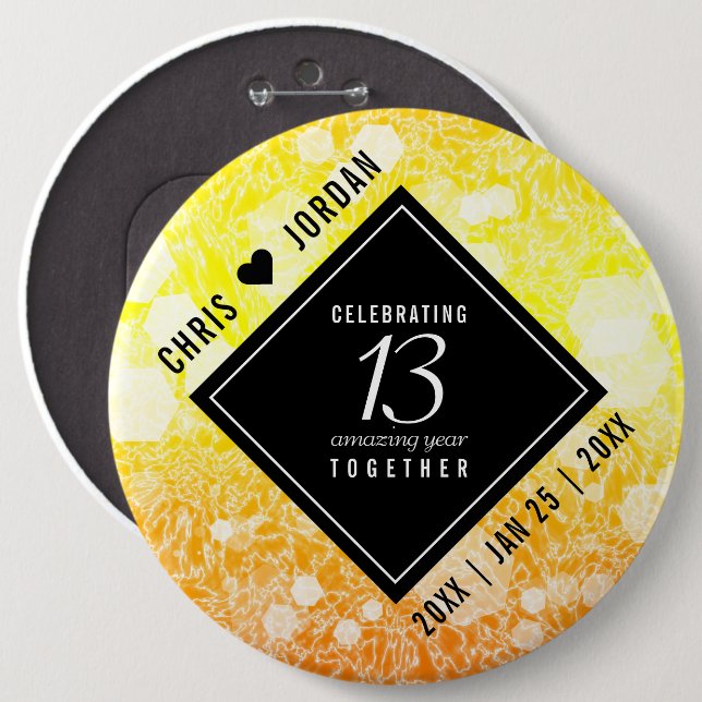 Elegant 13th Citrine Wedding Anniversary Button (Front & Back)