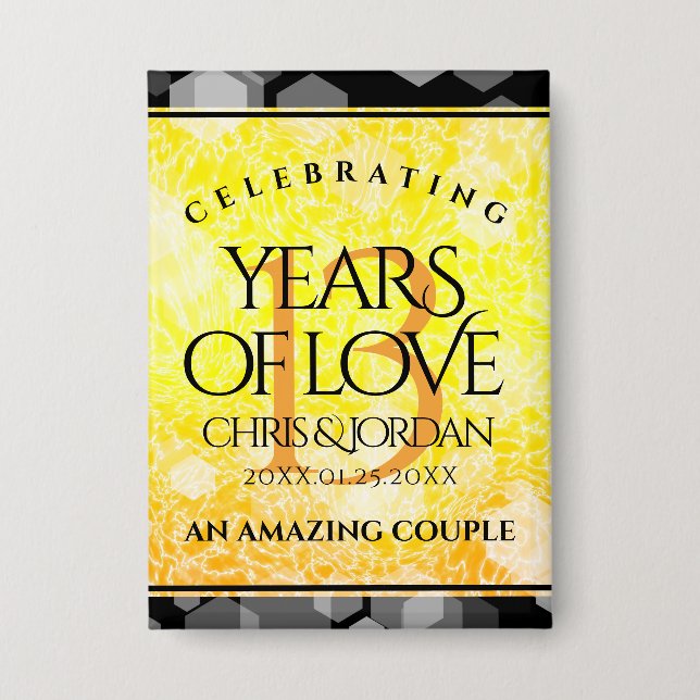 Elegant 13th Citrine Wedding Anniversary Button (Front)