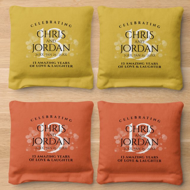 Elegant 13th Citrine Wedding Anniversary Cornhole Bags (Wood)