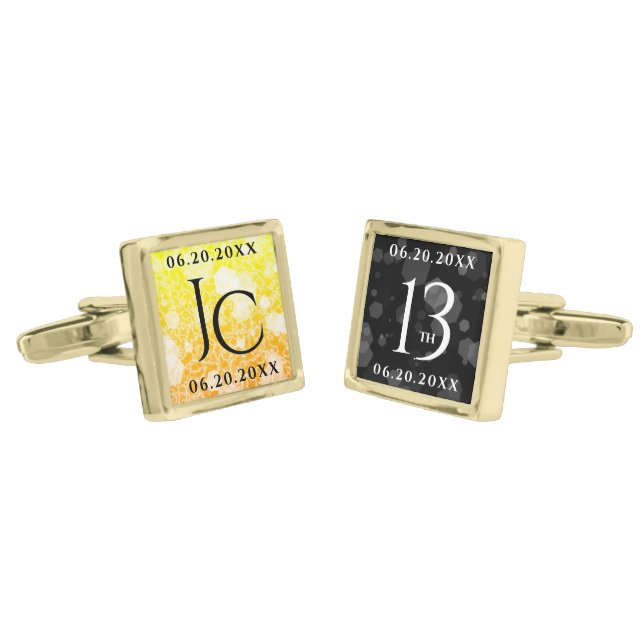 Elegant 13th Citrine Wedding Anniversary Cufflinks (Angled)