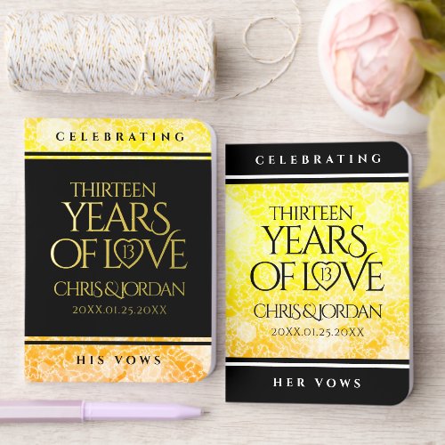 Elegant 13th Citrine Wedding Anniversary Foil Vow Books