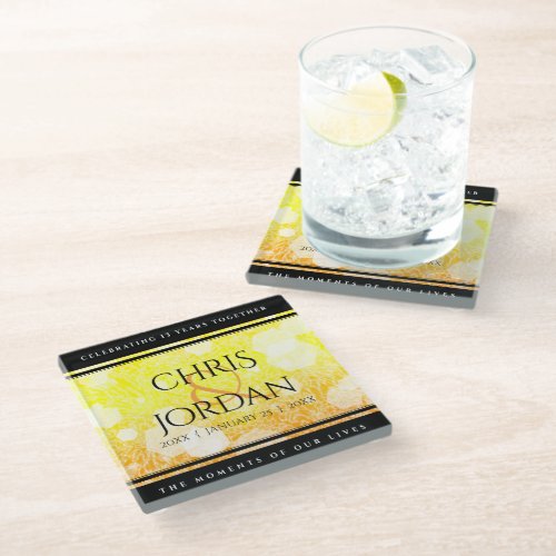 Elegant 13th Citrine Wedding Anniversary Glass Coaster