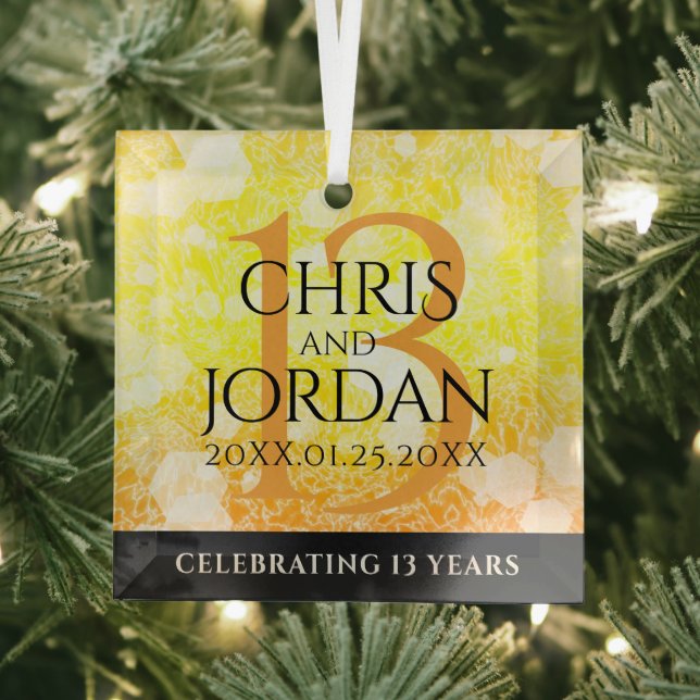 Elegant 13th Citrine Wedding Anniversary Glass Ornament (Insitu)