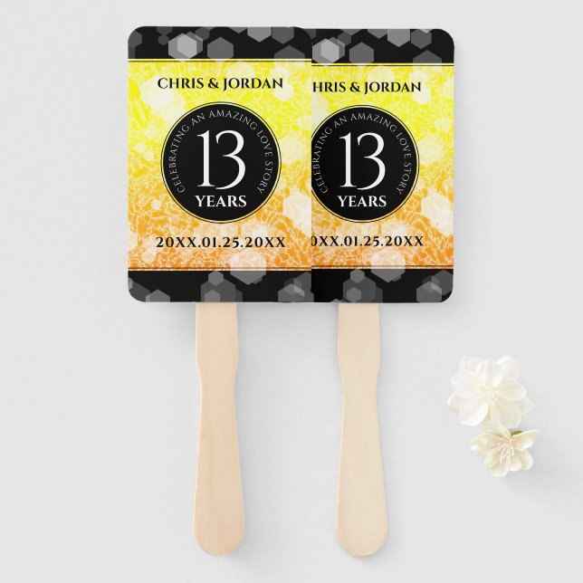 Elegant 13th Citrine Wedding Anniversary Hand Fan (Front and Back)