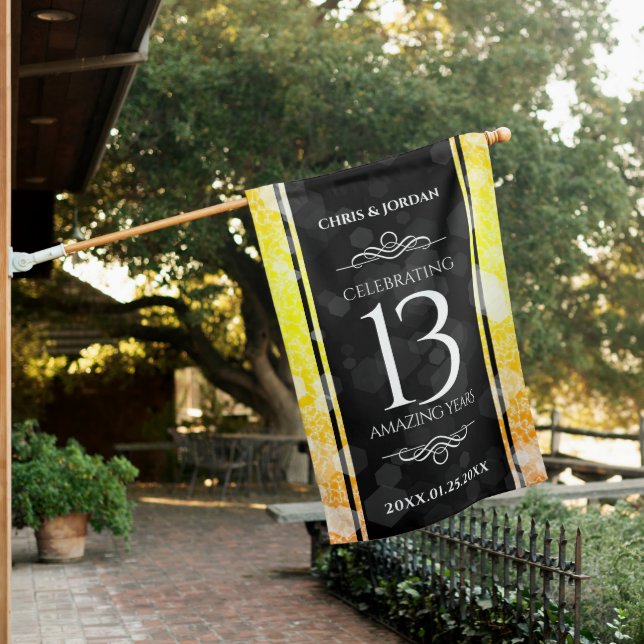 Elegant 13th Citrine Wedding Anniversary House Flag (In SItu)