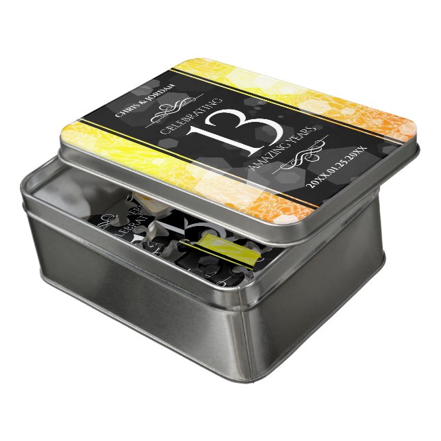 Elegant 13th Citrine Wedding Anniversary Jigsaw Puzzle (Lid Open)