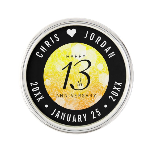 Elegant 13th Citrine Wedding Anniversary Lapel Pin (Front)