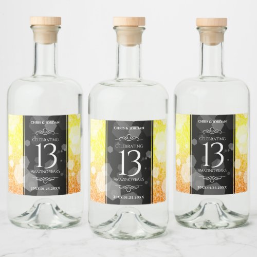 Elegant 13th Citrine Wedding Anniversary Liquor Bottle Label