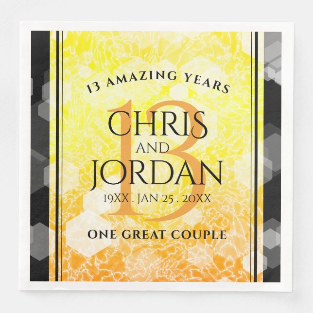 Elegant 13th Citrine Wedding Anniversary Paper Dinner Napkins (Front)