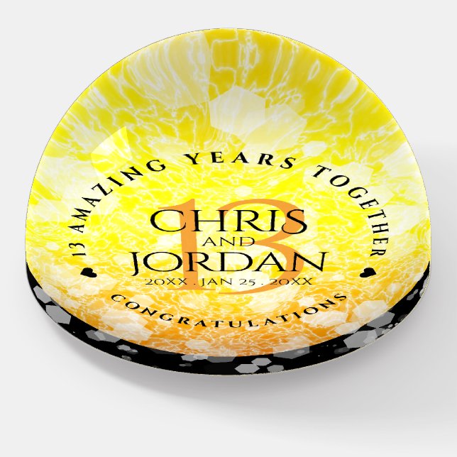 Elegant 13th Citrine Wedding Anniversary Paperweight (Angled)