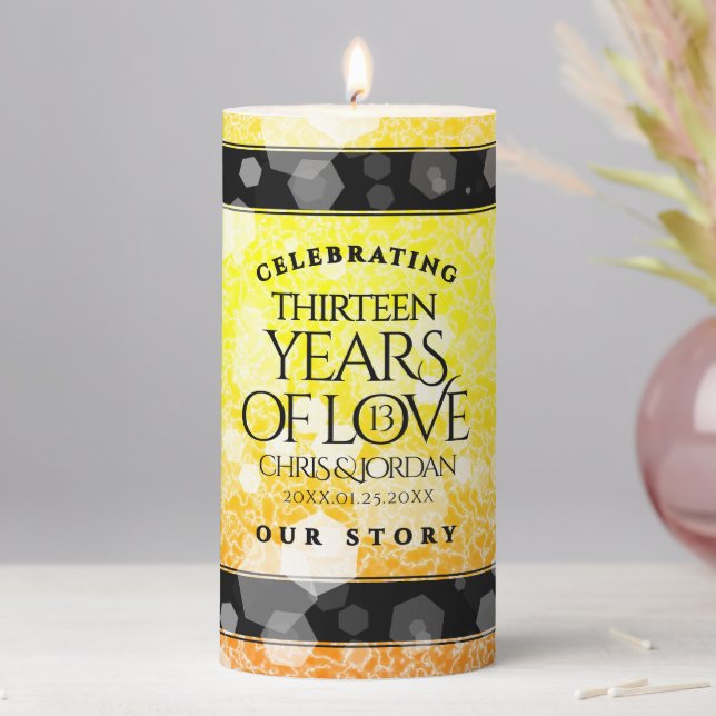 Elegant 13th Citrine Wedding Anniversary Pillar Candle (In Situ)