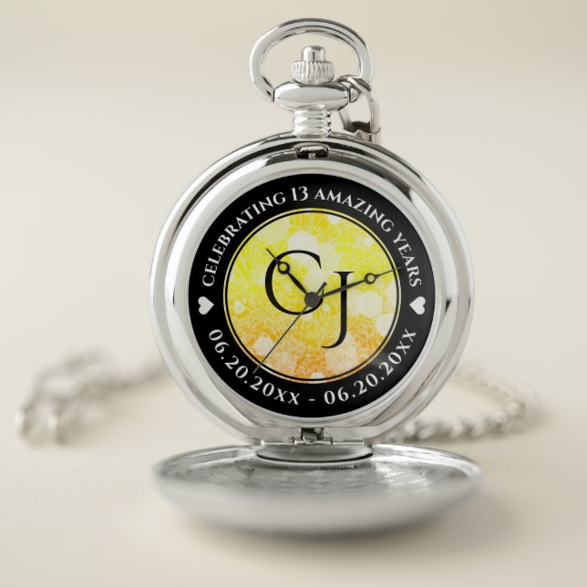 Elegant 13th Citrine Wedding Anniversary Pocket Watch (Inside)